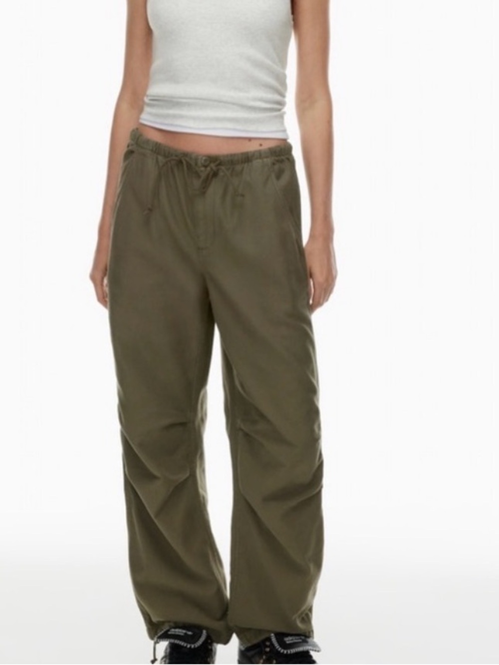 TNA Olive Green Drawstring Wide-Leg Pants